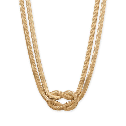 15" + 3" Gold Tone Knotted Oval Snake Chain Fashion Necklace