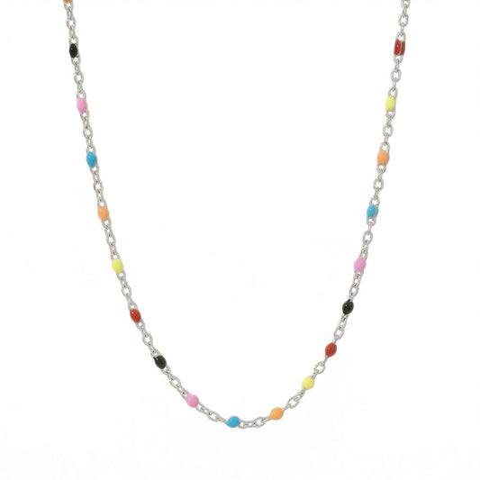 16" + 2" Stainless Steel Multicolor Confetti Satellite Necklace