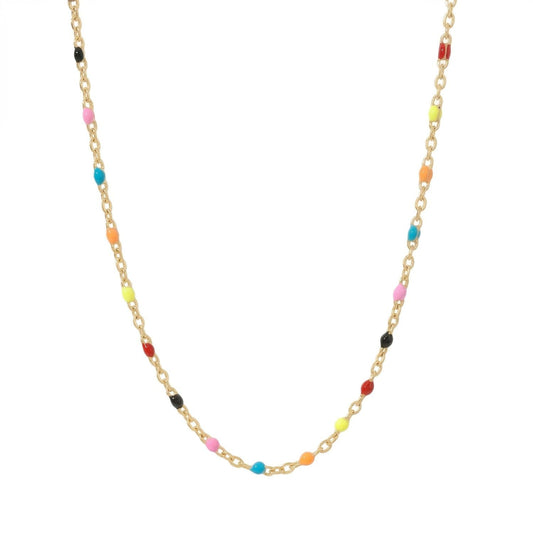 16" + 2" 18 Karat Gold PVD Stainless Steel Multicolor Confetti Satellite Necklace