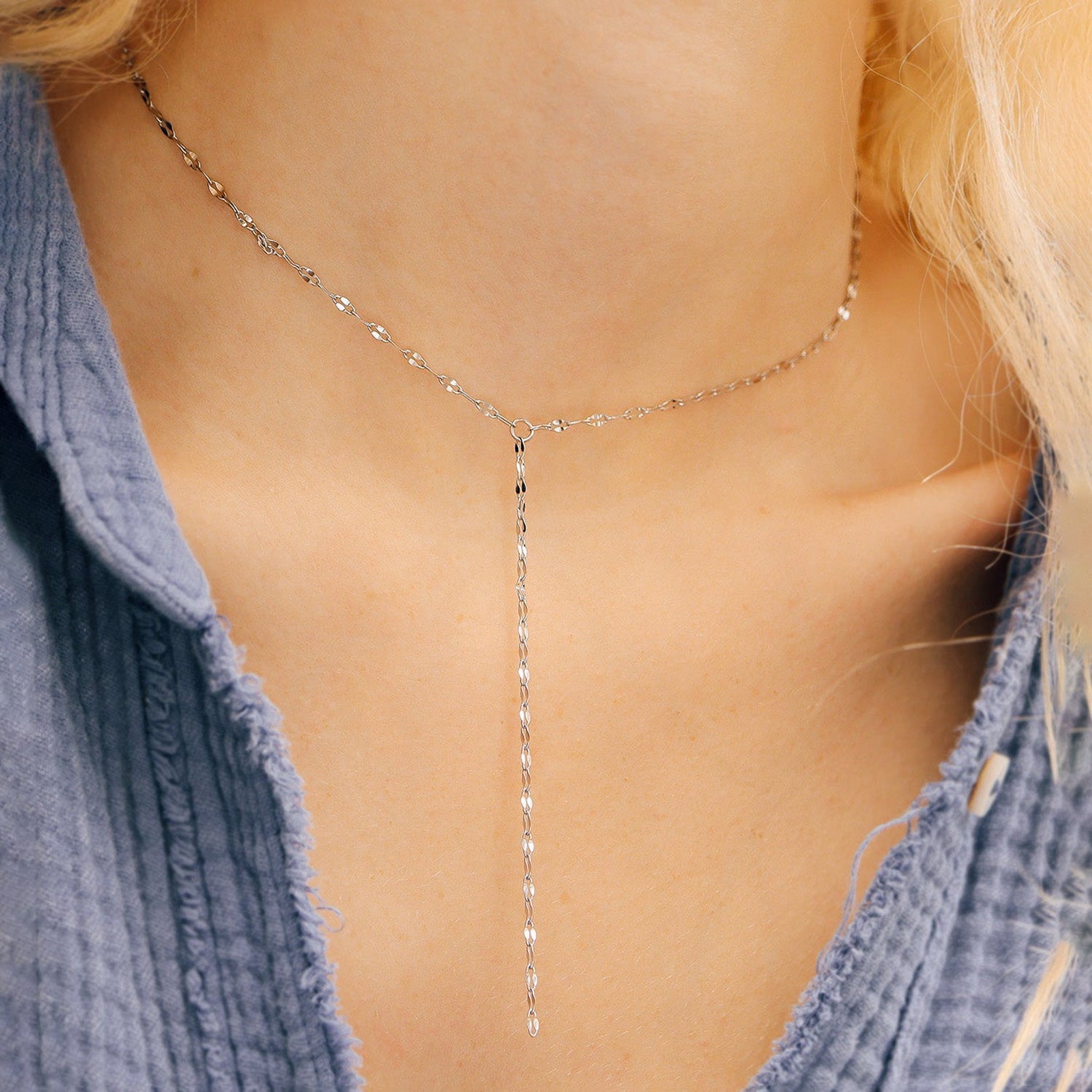 15" Stainless Steel Coffee Chain Y-Drop Necklace