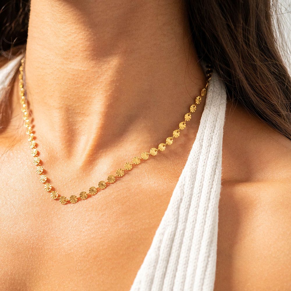 18 Karat Gold PVD Stainless Steel Sunburst Necklace