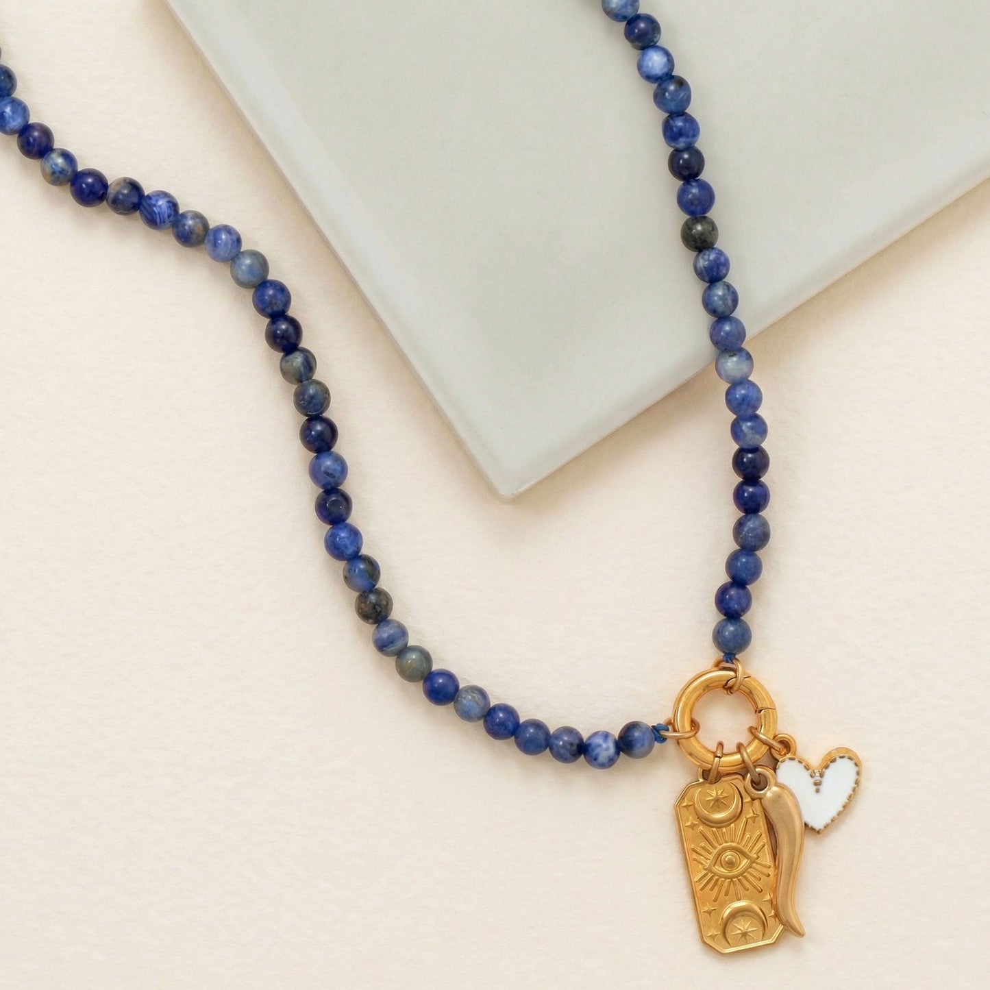 18 Karat Gold PVD Stainless Steel Mystic Eye Rectangular Charm
