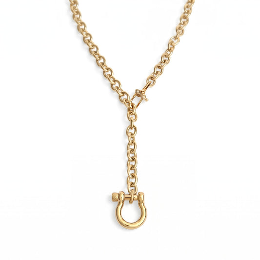 Adjustable 22" 18 Karat Gold PVD Stainless Steel Horse Bit Necklace