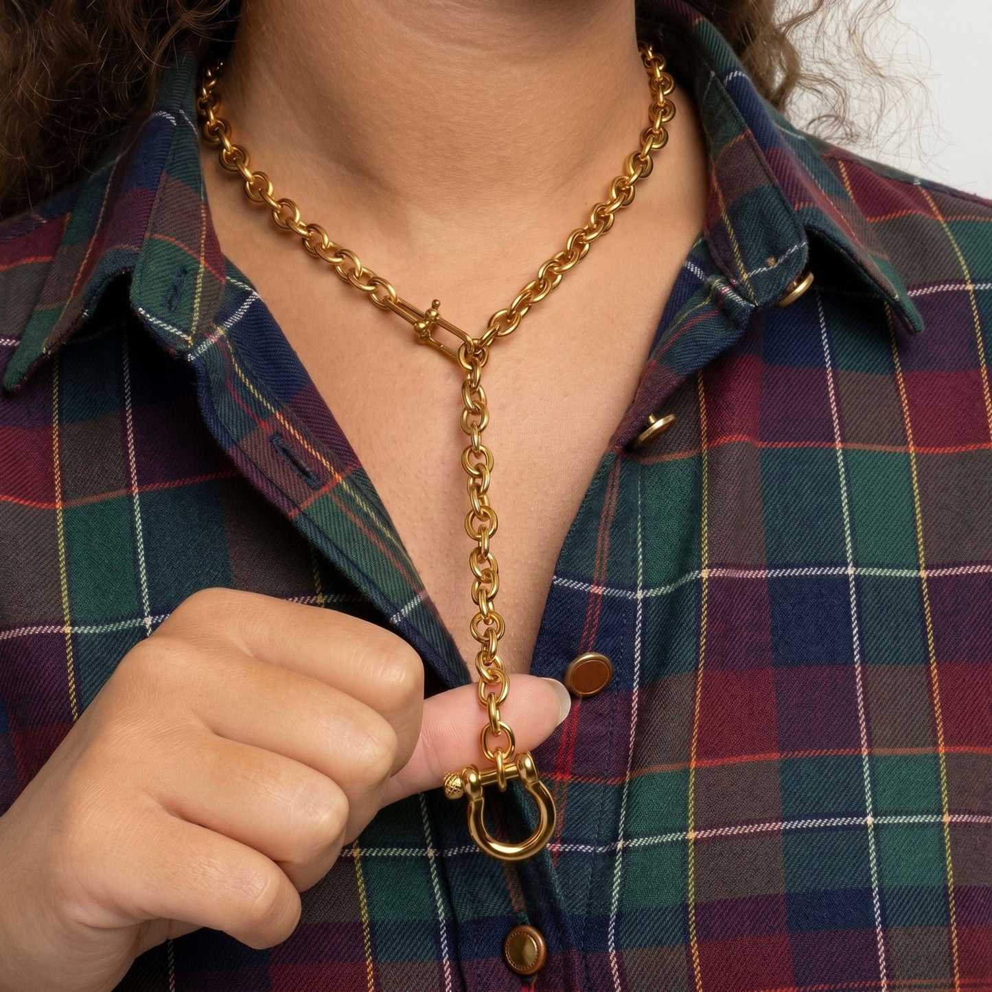 Adjustable 22" 18 Karat Gold PVD Stainless Steel Horse Bit Necklace