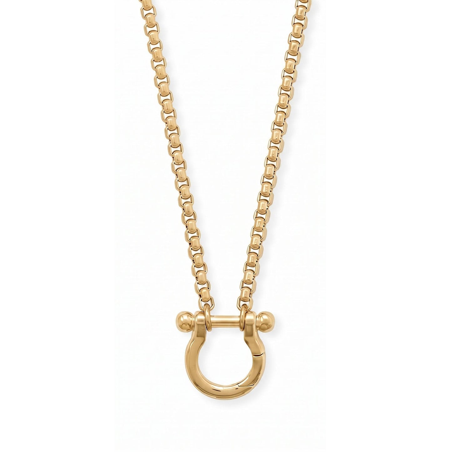 18" + 2" 18 Karat Gold PVD Stainless Steel Horseshoe Carabiner Necklace