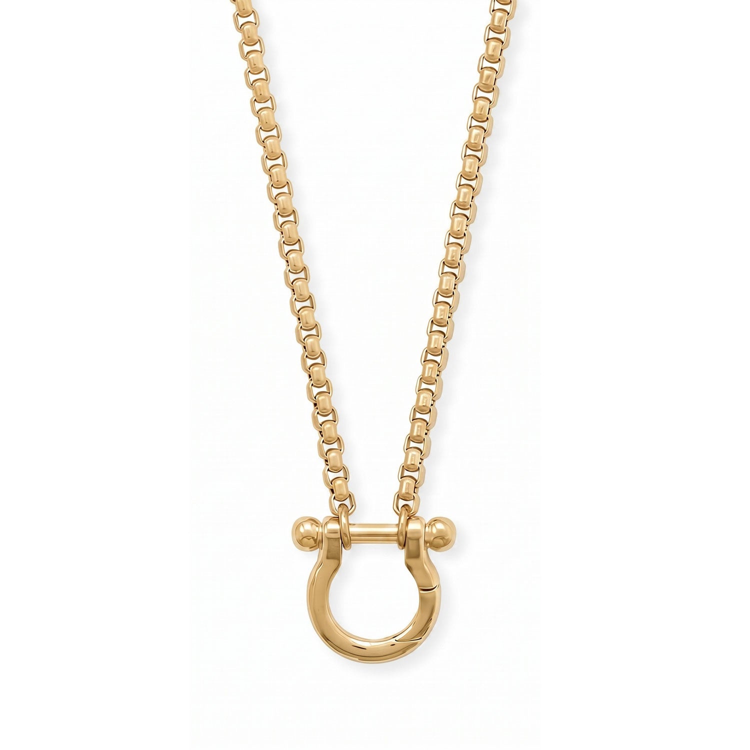 18" + 2" 18 Karat Gold PVD Stainless Steel Horseshoe Carabiner Necklace