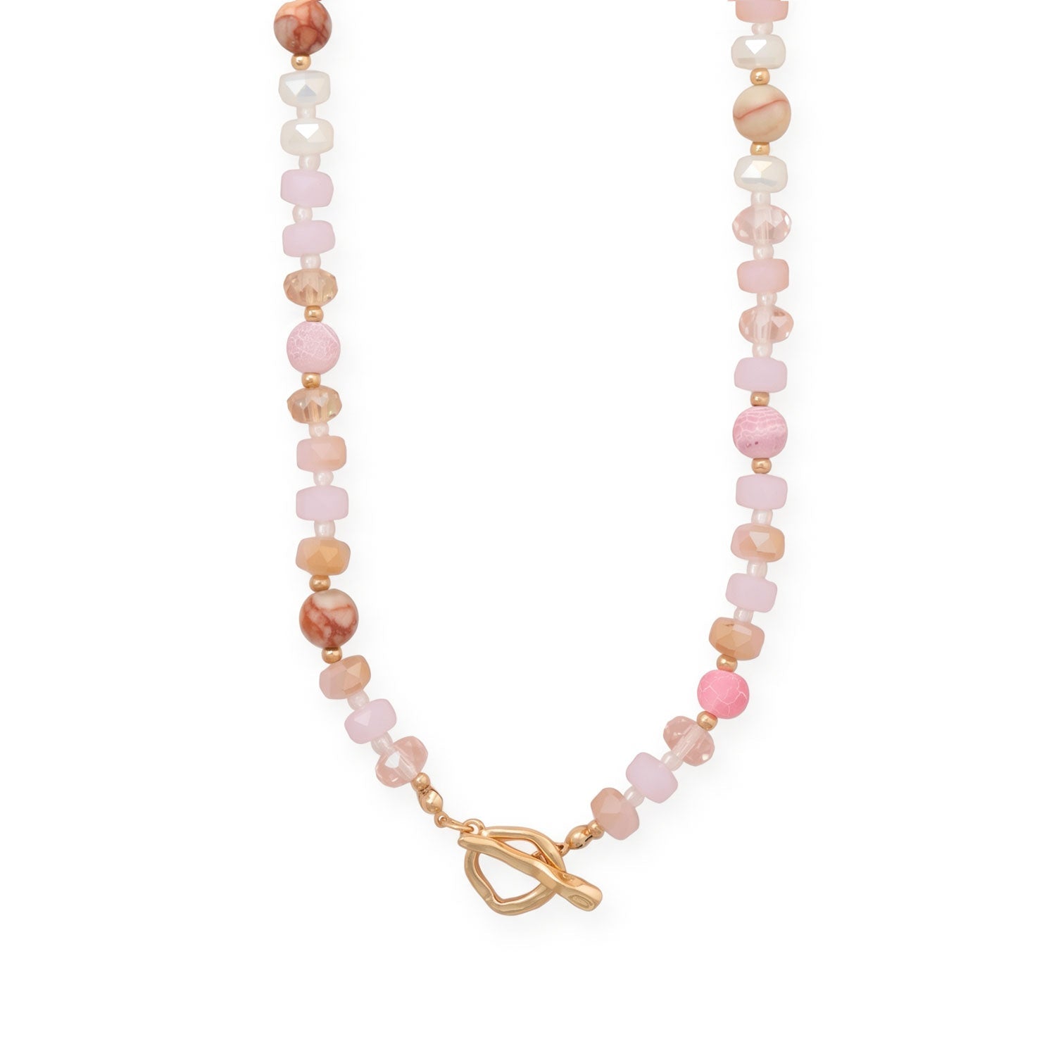 18" Pink Rondell Glass and Picture Jasper Bead Fashion Toggle Necklace