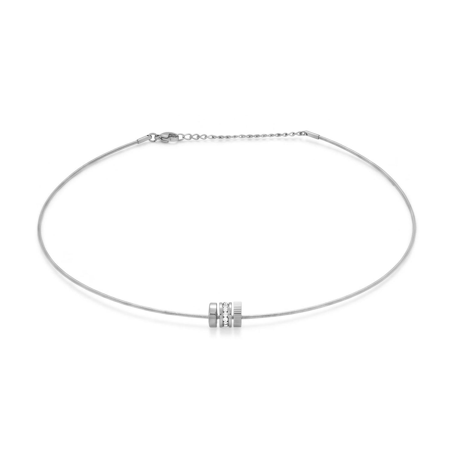 16" + 2" Stainless Steel CZ Wheel Collar Necklace