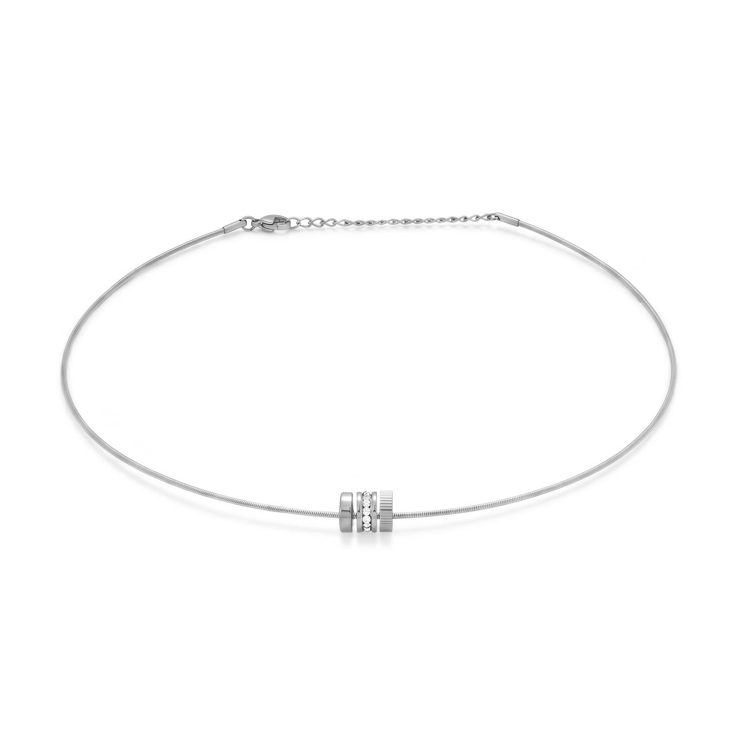 16" + 2" Stainless Steel CZ Wheel Collar Necklace