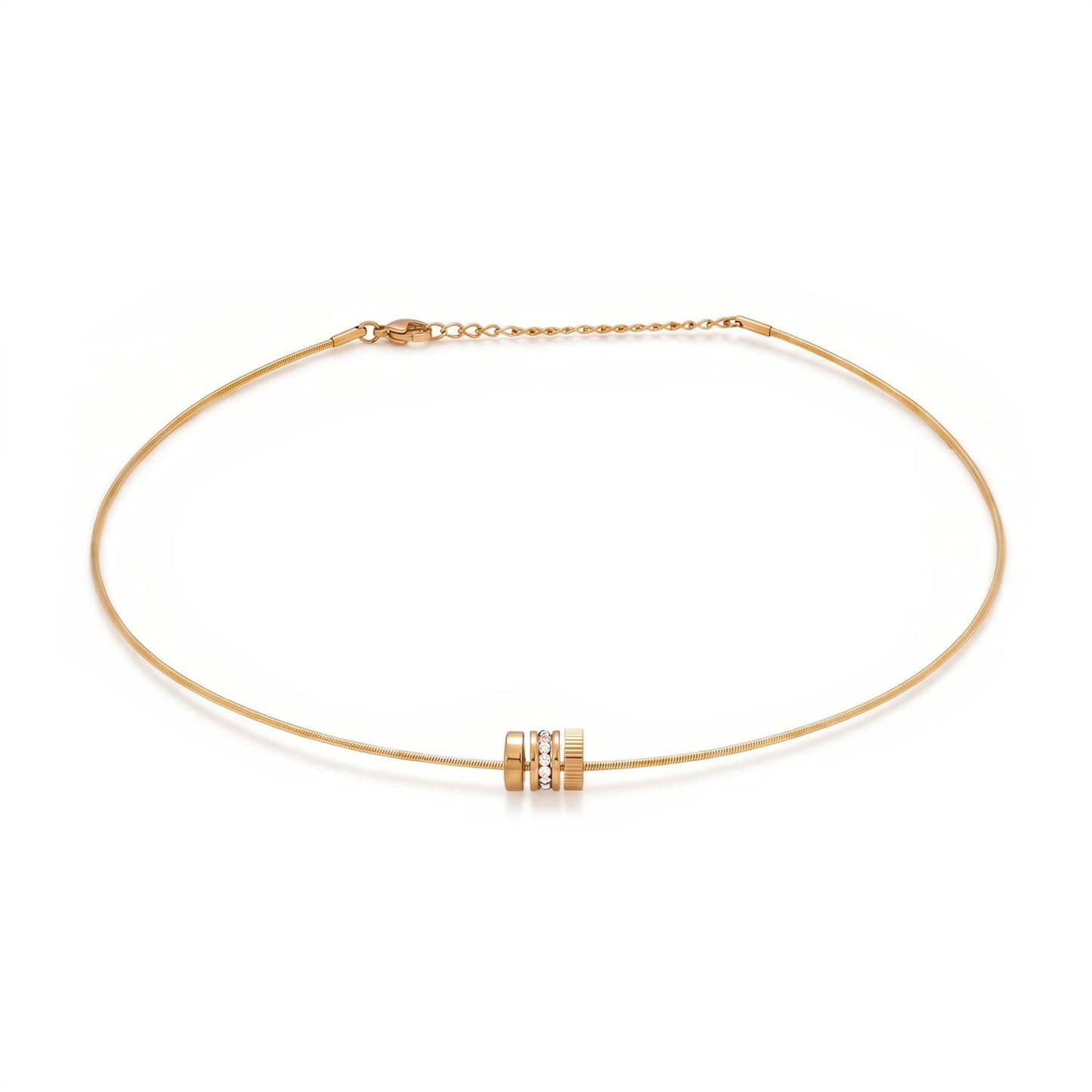 16" + 2" 18 Karat Gold PVD Stainless Steel CZ Wheel Collar Necklace
