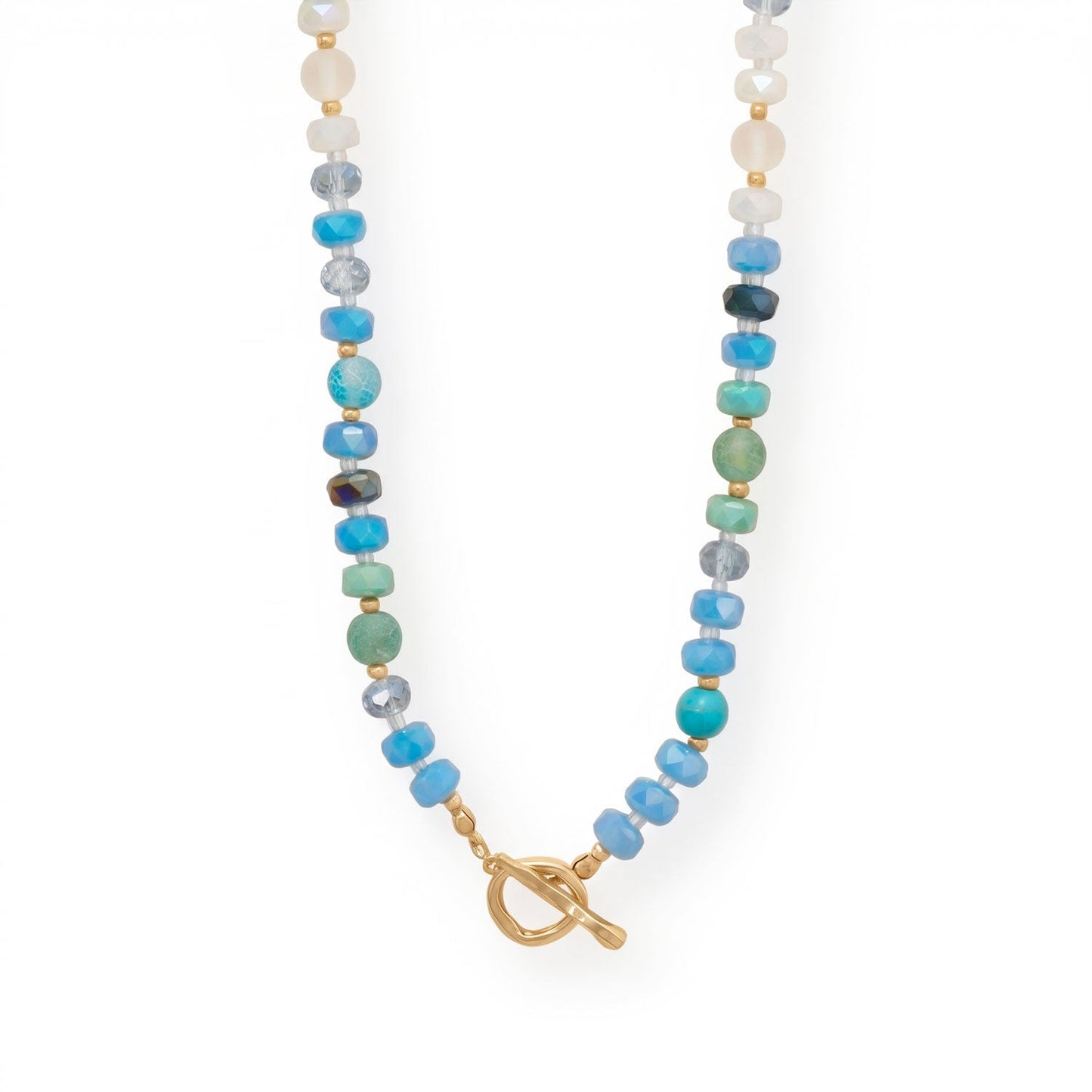18" Blue Rondell Glass and Dyed Howlite Bead Fashion Toggle Necklace