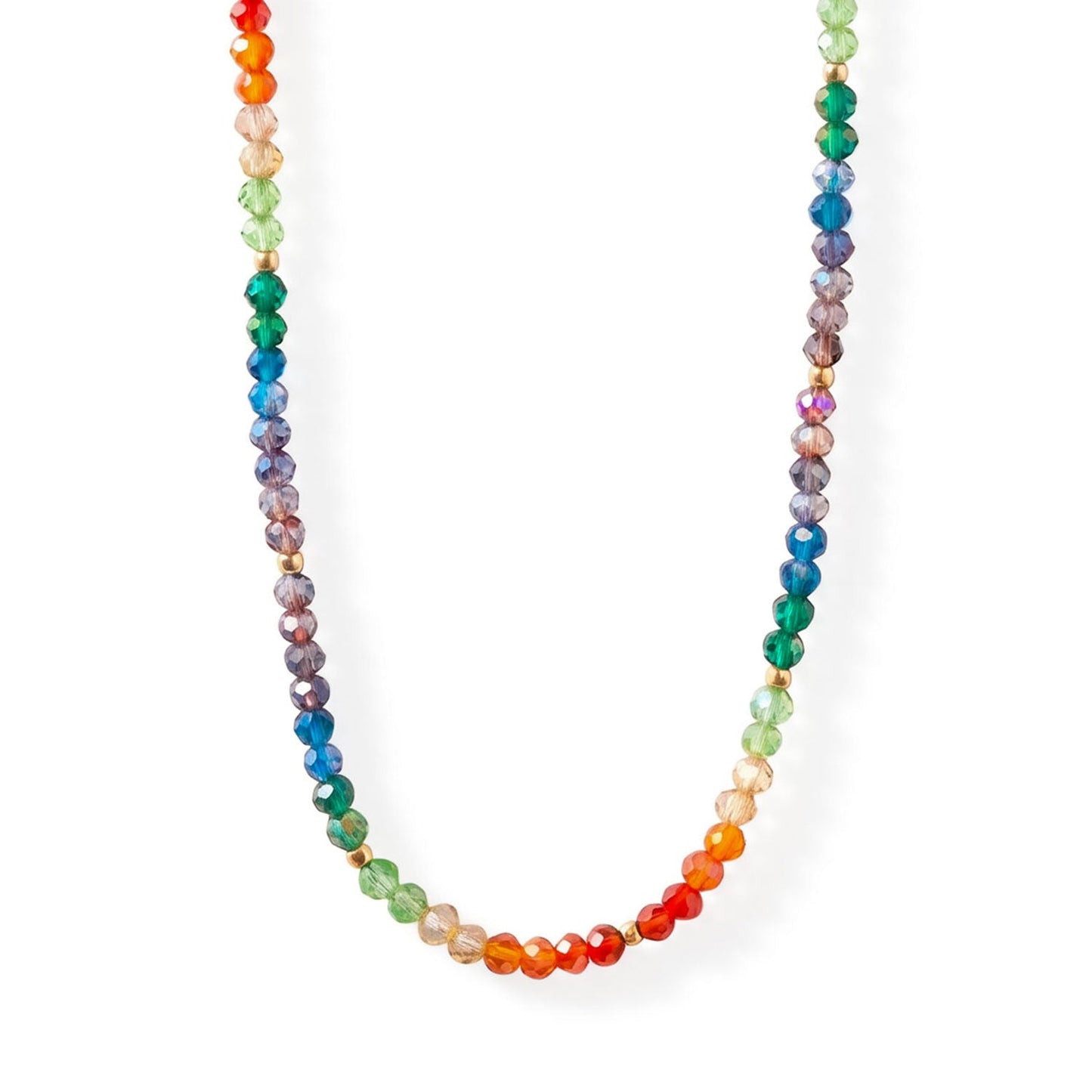 17" Gold Tone Rainbow Glass Bead Fashion Necklace