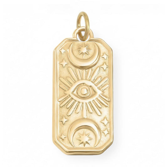 18 Karat Gold PVD Stainless Steel Mystic Eye Rectangular Charm