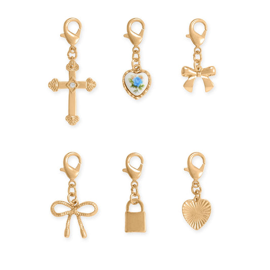 Gold Tone Romantic Icons Lobster Clasp Fashion Charm Set