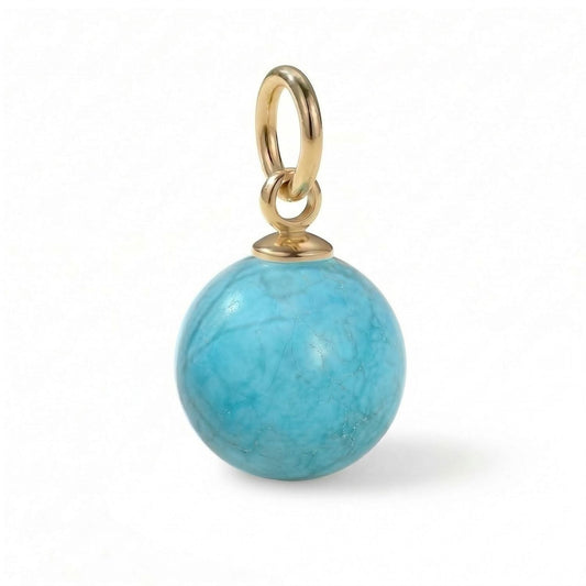 18 Karat Gold PVD Stainless Steel Round Reconstituted Turquoise Charm