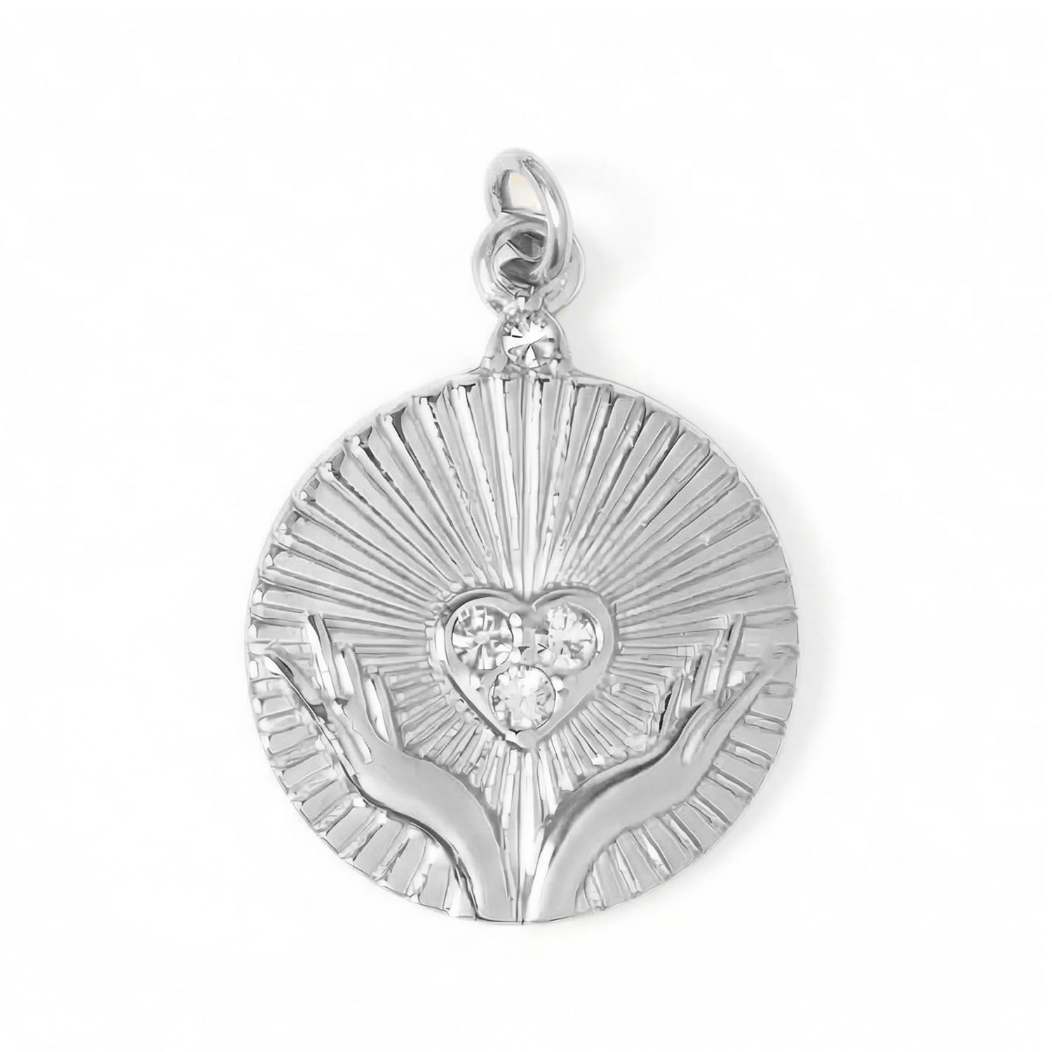 Stainless Steel Crystal Open Hands Medallion Charm