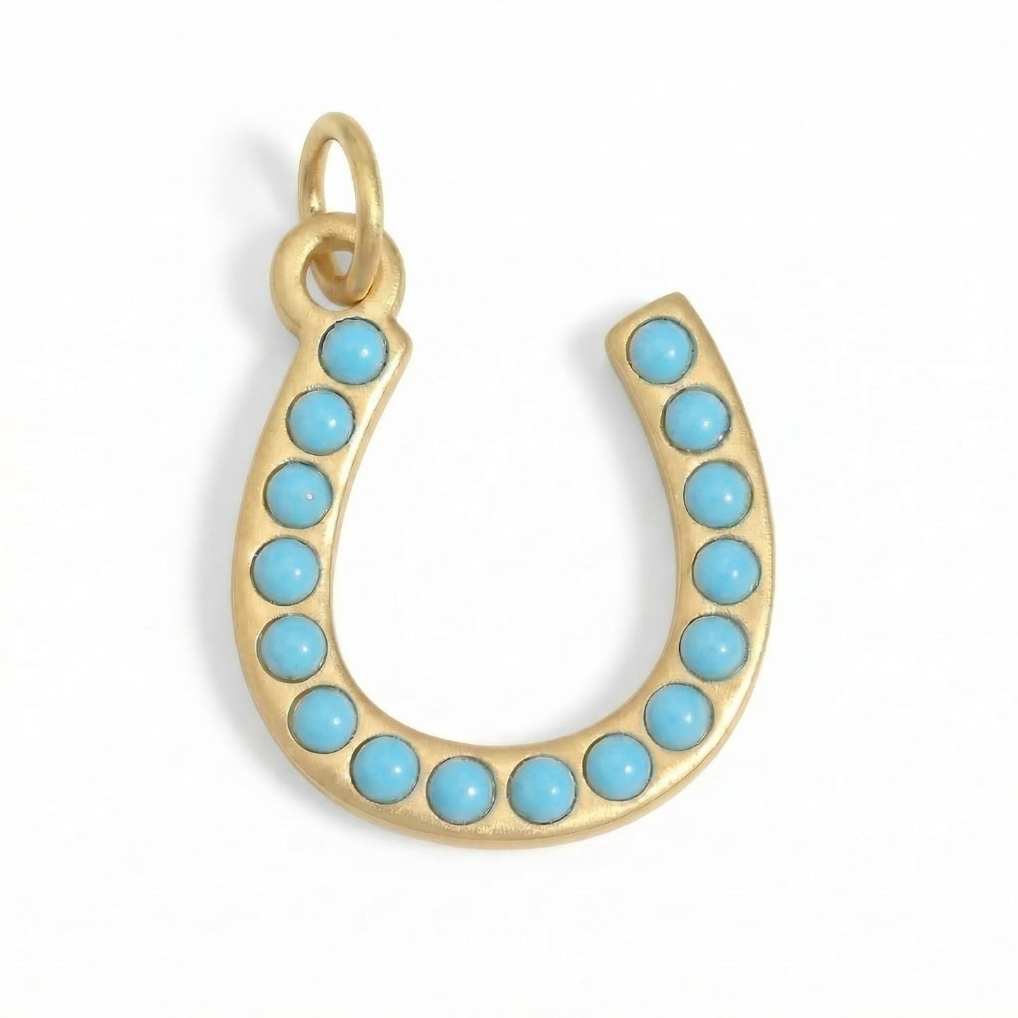 18 Karat Gold PVD Stainless Steel Synthetic Turquoise Horseshoe Charm