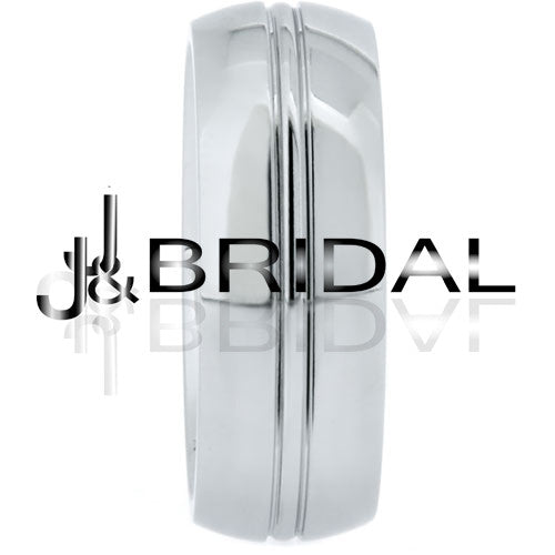 WILD GIRAFFE Cobalt Chrome Wedding Band with Double Groove Center Design