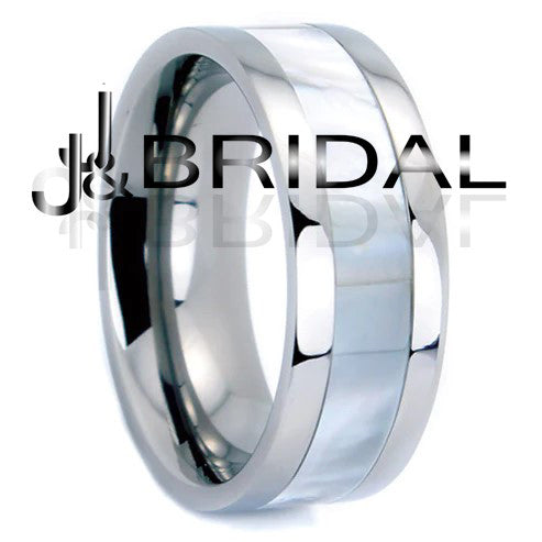 WILD GIRAFFE Handcrafted Titanium Wedding Band with Iridescent Mother-of-Pearl Inlay