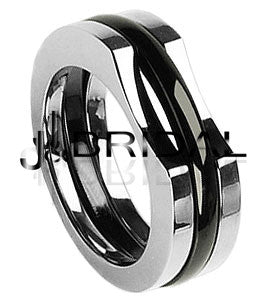 WILD GIRAFFE Two-Tone Titanium Wedding Band with Brushed Black Center Inlay