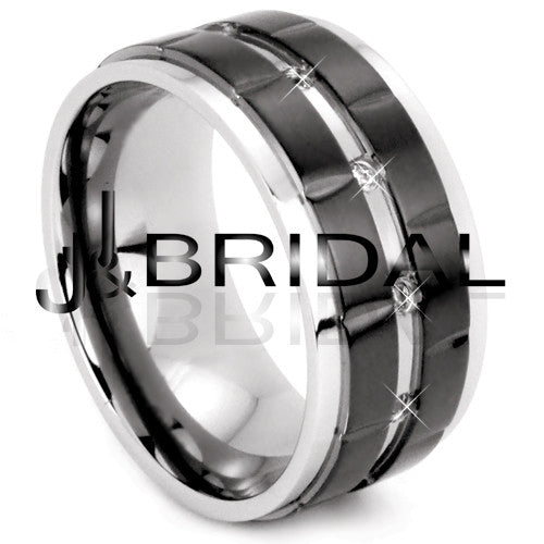 WILD GIRAFFE Two-Tone Titanium Wedding Band with Cubic Zirconia Accents