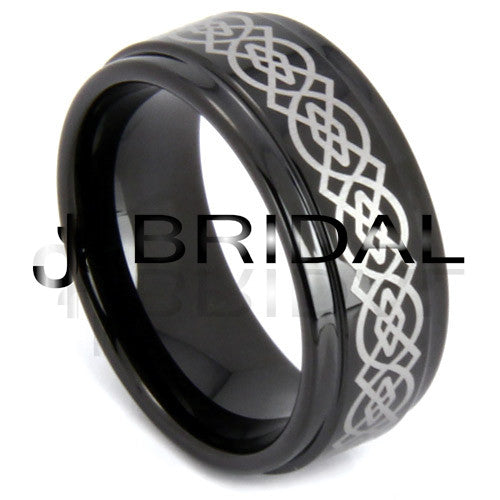 WILD GIRAFFE 8mm Black Tungsten Carbide Wedding Band with Intricate Celtic Knot Design