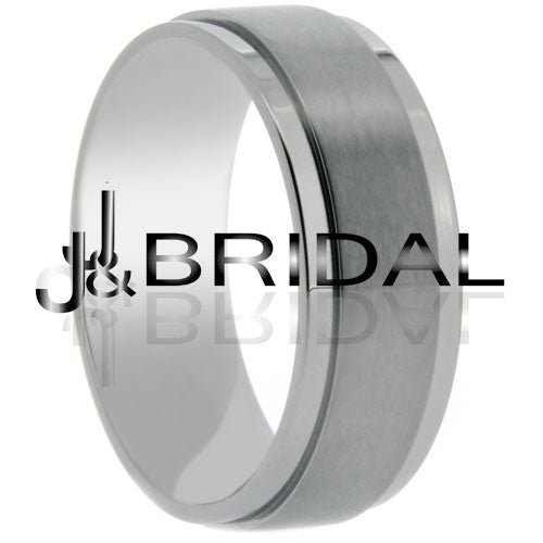 WILD GIRAFFE Men's Titanium Wedding Band with Brushed Center and Polished Step-Down Edges