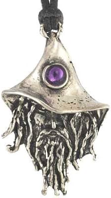 Vintage early 2000's Metal-Rock Wizard Face & Crystal Pewter Pendant Necklace