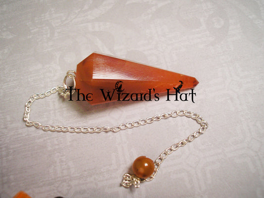 Natural Carnelian Crystal 6-Sided Dowsing Pendulum with Ball Tip