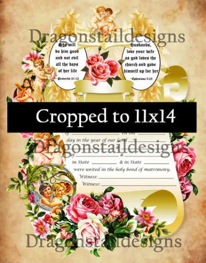 11x14 Victorian Style Wedding Certificate - Glossy Printed Photograph