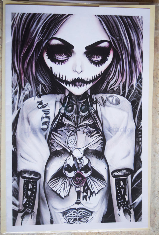 Gothic girl Handcrafted All Occasion Greeting Card, blank inside.