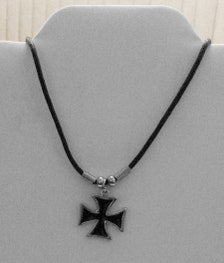 18" Templars Cross necklace, Red Baron Cross/ Biker necklace, a lacquered or glazed black Cross - Closeout