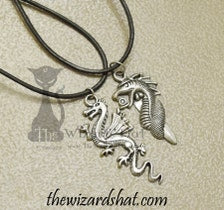 18" Leather Necklace with Flying Dragon Charm - Closeout