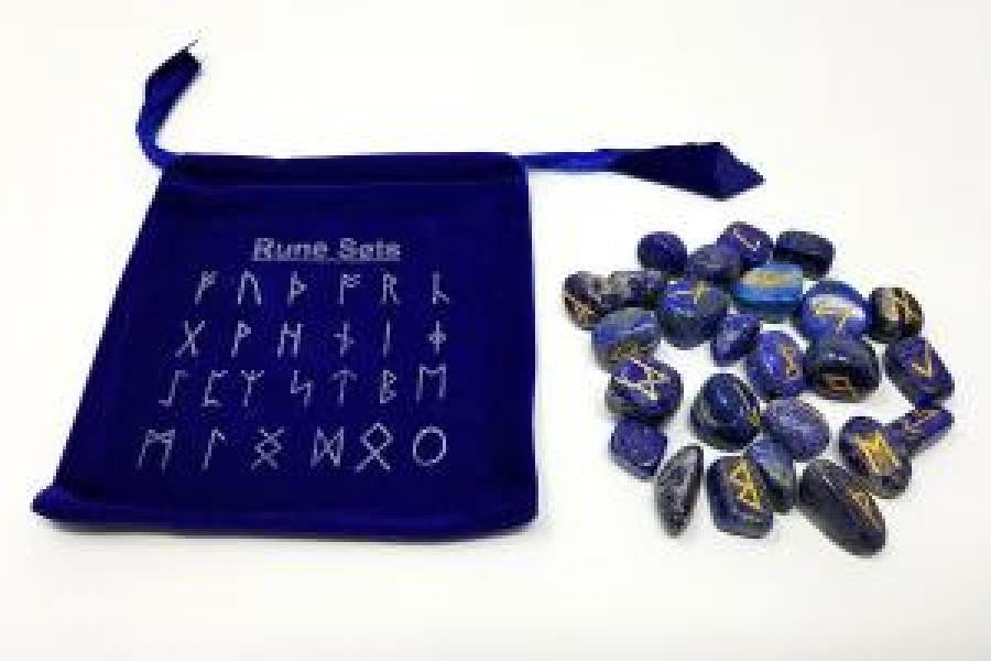 Hand-Carved Lapis Lazuli Rune Stone Set for Divination