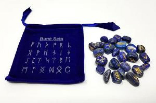 Hand-Carved Lapis Lazuli Rune Stone Set for Divination